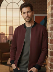 Plain Arm Zip Bomber Jacket